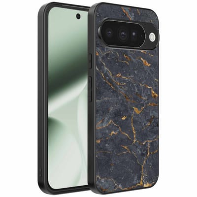 Geschikt voor Google Pixel 10 Telefoonhoesje met Grijs Goud Marmer Opdruk - TPU Backcover Case Grey Gold Marble Design - Zwart - Smartphonica geschikt voor Google Pixel 10