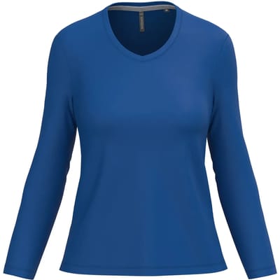 Kariban Dames t-shirt V-hals lange mouwen K382 - Royal Blue - 3XL