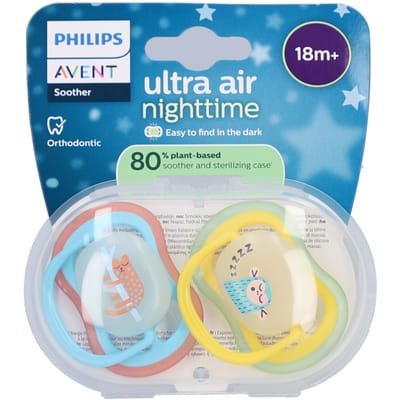 Philips Avent Ultra Air Night – Glow-in-the-dark fopspeen –(18 mnd+) Extra luchtopeningen – 2 stuks - SCF376/32