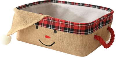 Opbergdoos voor kerstversieringen, jute kerstmand voor kinderen, inklapbare geschenkmanden zonder inhoud met handgrepen (kerstman).