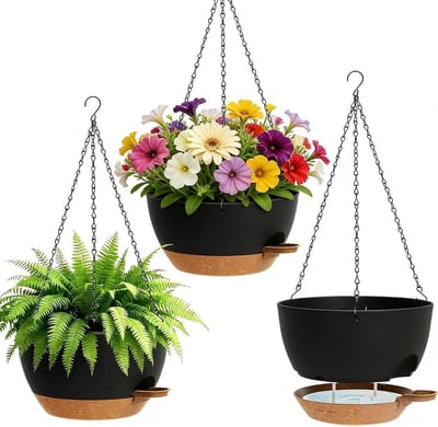 Hangende Plantenbakken - Bloempotten Set - Planten Verzorgen - Zelfbewaterend Systeem - 3 Stuks 9 Liter - Zwart