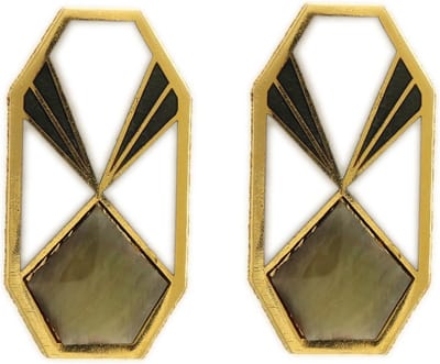 Behave Dames oorclips vintage goud-kleur zwart wit