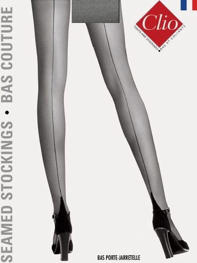 Clio Kousen - Jarretel Kousen - Zwart met Taupe Naad - 10 Den. - T3 - Medium