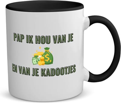 Akyol - pap ik hou van je en van je kadootjes koffiemok - theemok - zwart - Papa - vader met veel geld - vader cadeautjes - vaderdag - verjaardagscadeau - verjaardag - cadeau - geschenk - kado - gift - vader artikelen - 350 ML inhoud