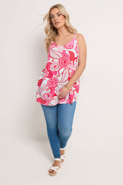 Yours Roze Cami Vesttop Met Bloemenprint Size 42