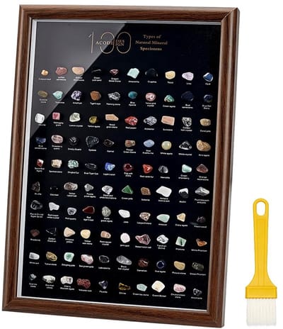 Dailygoods- Kristallen 100 Stuks - Natuurlijke Minerale Specimen - Schaduwdoos - Collectie Display - Cadeau voor Verjaardag - Afmetingen 23x32x3 cm - Mineraal