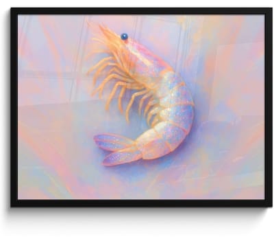 Poster in lijst - Fotolijst 80x60 cm - Posters - Garnaal - Subtiele structuur - Blauw - Roze - Posterlijst zwart - Decoratie - Wanddecoratie woonkamer - Muurdecoratie slaapkamer