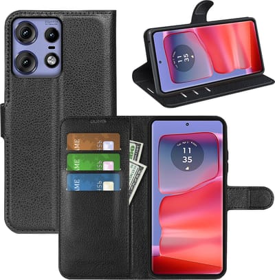 MobyDefend Hoesje - Geschikt voor Motorola Edge 50 Pro - Kunstleren Wallet Book Case (Sluiting Voorkant) - Zwart