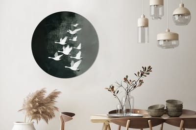 WallCircle - Wandcirkel - Muurcirkel - Vogel - Japandi - Groen - Aluminium - Dibond - 90x90 cm - Binnen en Buiten
