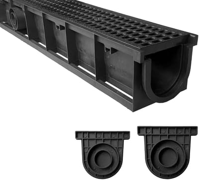 Drainagegoot met rooster - Afvoergoot watergoot - Terras en tuin - Hoge belastbaarheid HDPE - 1 meter set - Zwart