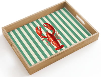 Dienblad hout 40x30 cm - Schootdienblad - Kreeft - Strepen - Realistisch - Zomers - Borrelplank rechthoek - Plateau dienbladen