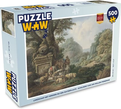 Puzzel Landschap met herders bij een waterplaats - Schilderij van Jan Willem Pieneman - Legpuzzel - Puzzel 500 stukjes