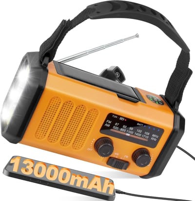 Noodradio Solar Opwindbaar en Batterij - Opwindbare Radio - Draagbare Noodradio - DAB Solar - Dynamo Radio - Noodpakket - Survival Radio - Bouwradio - Noodrantsoen - Powerbank Zonne-energie & Oplaadbare Zaklamp - 13000 mAh - Oranje