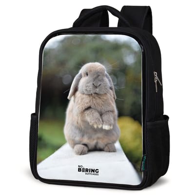 NoBoringSuitcases.com® - Rugzak zwart - Schooltas jongen & meisje - Konijn - Dieren - Kinderen - Natuur - Rugtas voor school - Boekentas kind - Schoolrugzak - Kinderrugzak