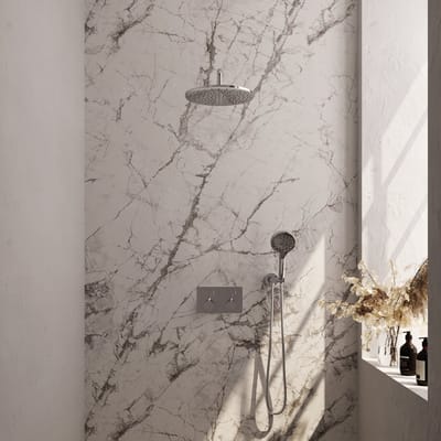Brauer Chrome Edition thermostatische inbouw regendouche met drukknoppen SET 58 met 30 cm douchekop en gebogen muurarm en 3-standen handdouche en doucheslang en wandaansluitbocht chroom