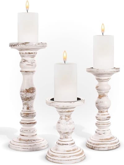 Kaarsenhouders Set - Hoge Kandelaars - Sfeervolle Decoratie - Set van 3 - 3 Maten - Rustiek Wit