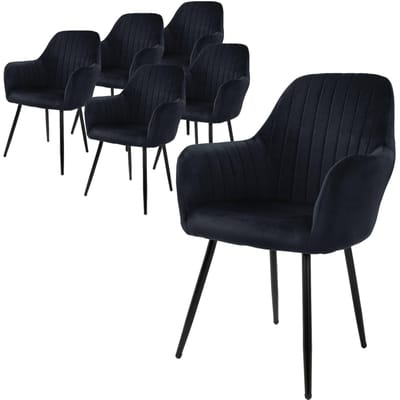 Set van 6 eetkamerstoelen met rugleuning & armleuningen zwart met fluwelen bekleding en metalen poten ML-Design