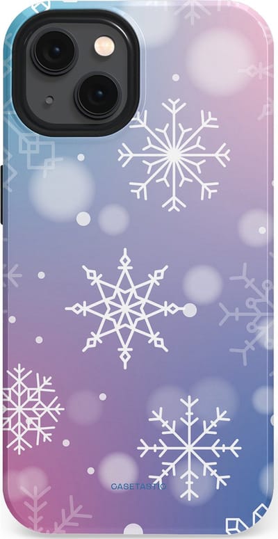 Casetastic hoesje geschikt voor Apple iPhone 13 - MagSafe - Dubbellaagse bescherming - Snowy Winter Gloed - Fashion Case - Lila Lichtgrijs Lichtblauw Lichtroze