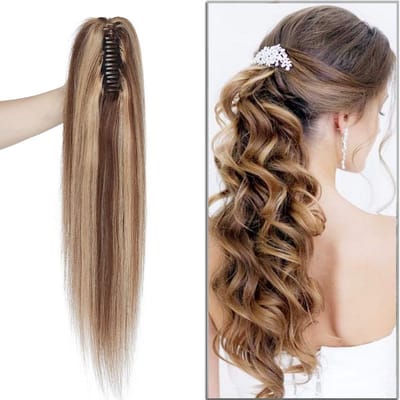Ponytail Extensions van 100% Remy Haar - Clip-In Haarstuk in Medium Brown en Honey Blonde, 55 cm, 120 g voor Volumineuze Haarstijl