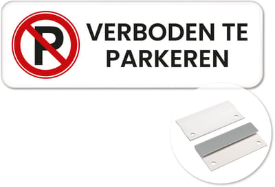 Verboden te parkeren bord - Weerbestendig Aluminium - 40x15 cm - Bevestiging: Met muur-/ wandmontage beugels