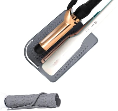 Hittebestendige Haartang Mat – Heat Protector - Hittebestendige Mat - Stijltang mat - Antislip – Beschermt Aanrecht – Voor Krultang, Stijltang, Haardroger – Opvouwbaar – Grijs – 21.4x15.6 cm