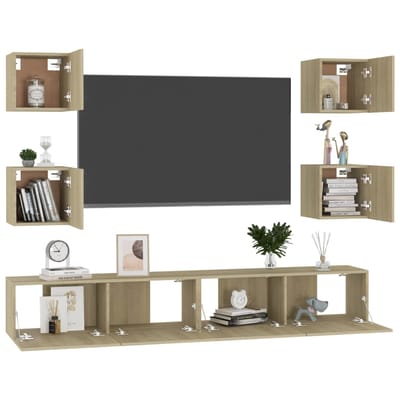 vidaXL - 6-delige - Tv-meubelset - bewerkt - hout - sonoma - eikenkleurig