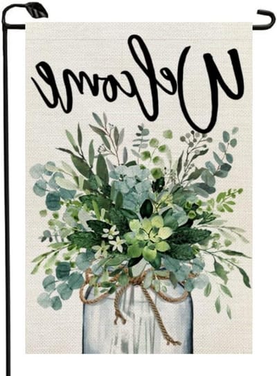 Tuinvlag Groene Bloemen - Lentevlag Jute - Buiten Decoratie - Dubbelzijdig Patroon - 30x45 cm - Groen