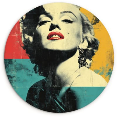WallCircle® Wandcirkel 120x120 cm - Muurcirkel Vrouw - Rode lippen - Abstracte kleurvlakken - Popartuistraling - Muurdecoratie woonkamer - Wanddecoratie slaapkamer - Kamer decoratie accessoires - Ronde schilderijen XXL
