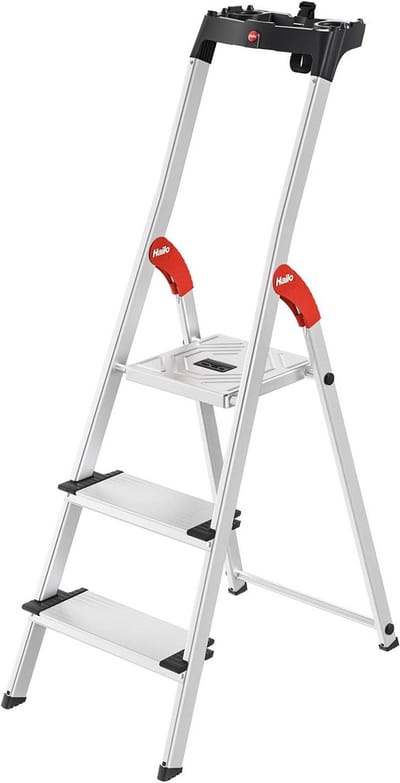 Aluminium veiligheidsladder met multifunctionele lade – 8 XXL-treden – Belastbaar tot 150 kg – Inklapbare ladder