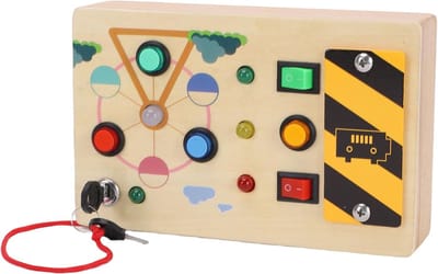 Houten Sensorisch Bord - Activiteitenbord Peuters - Vroege Ontwikkeling - Met LED Verlichting - 18 x 4 x 11.5 cm