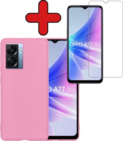 Hoesje - Met Screenprotector - Geschikt voor OPPO A77 - Sterk & Shockproof - Telefoon Hoes - Back Cover - Siliconen Case - Telefoonhoes - Lichtroze