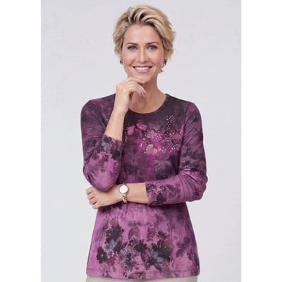 Shirt met lange mouwen en kleurrijke strassteentjes - bessen / gedess. - Gr. 19 van Goldner Fashion