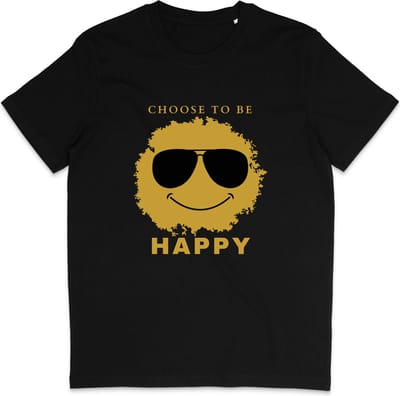 Grappig Heren en Dames T Shirt Unisex - Smiley Quote: Choose To Be Happy - Zwart - XS