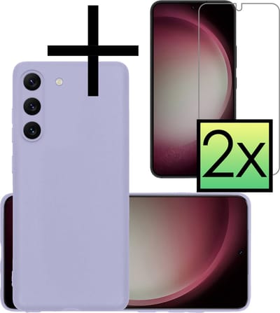 Hoesje - Met 2x Screenprotector - Geschikt voor Samsung Galaxy S23 - Sterk & Shockproof - Back Cover - Siliconen Case - Telefoon Hoes - Lila