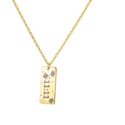 11:11 Rechthoek Hanger Ketting voor Vrouwen Roestvrij Staal Goudkleurige Ketting Geluksengelnummer 1111 Choker Sieraden Collares 45cm beige