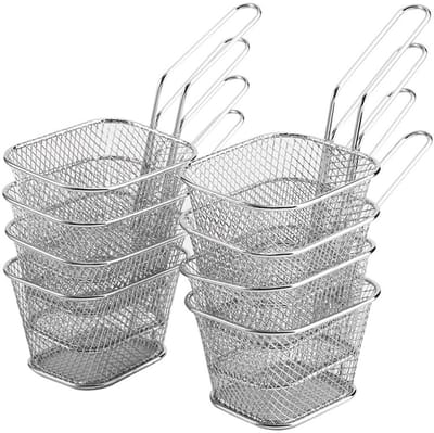 Health Gear 8 Stuks Mini RVS Frituurmand Friet Uienringen Kip, Draad Chip Friteuse Mand Voedsel Presentatie Zeef Aardappel