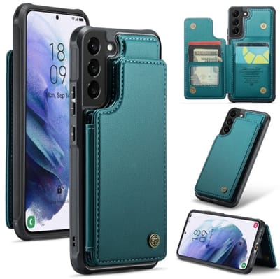 Luxe Portemonnee Backcover met Anti-RFID kaarthouders voor Galaxy S21 FE _ Groen