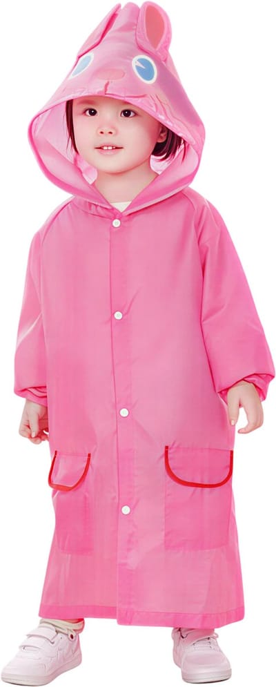 Kinder Regenjas Waterdicht – Cartoon Dieren Stijl voor Jongens en Meisjes – Outdoor Regenkleding, Babyregenjas en Regenjas met Kap-Roze