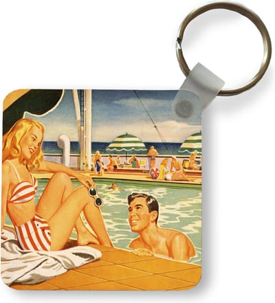 Sleutelhanger - Uitdeelcadeautjes - Een illustratie van een man die naar een dame toe is gezwommen - Plastic