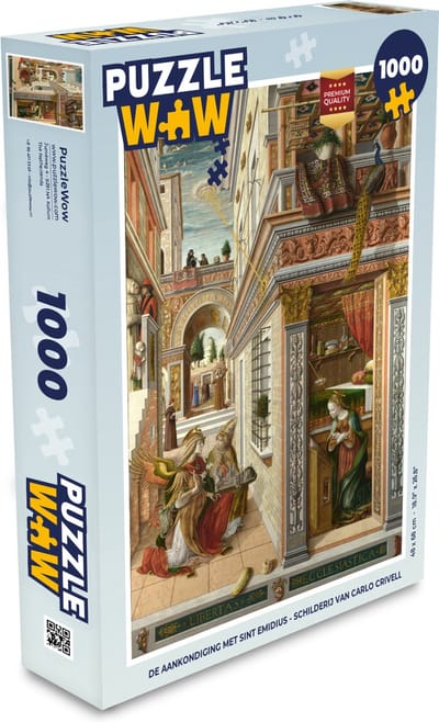 Puzzel De aankondiging met Sint Emidius - Schilderij van Carlo Crivelli - Legpuzzel - Puzzel 1000 stukjes volwassenen