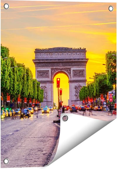 Gards Tuinposter Arc de Triomphe in Parijs vanaf de Straat - 40x50 cm - Tuindoek - Tuindecoratie - Wanddecoratie buiten - Tuinschilderij