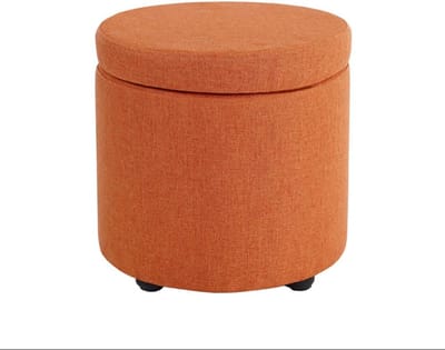 Ronde opbergpoef - Voetenbank Zitje - Extra Opbergruimte - Massief Houten Poten - 32 x 32 cm - Oranje