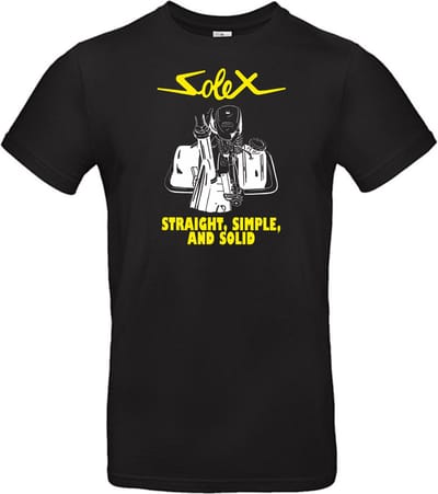 T- shirt zwart met opdruk Solex straight simple and solid maat S van Shirtmakelaar