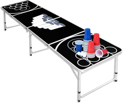 NAIZY Beer Pong Tafels incl. 100 Bekers 5 Ballen voor Feesten Beer Pong Premium Hoogte Verstelbare Beer Pong Tafel gemaakt van Aluminium en MDF - 242 x 62CM Zwart