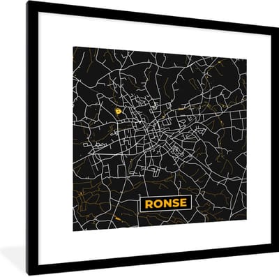 Fotolijst incl. Poster - Goud - Ronse - Plattegrond - Stadskaart - Kaart - 40x40 cm - Posterlijst