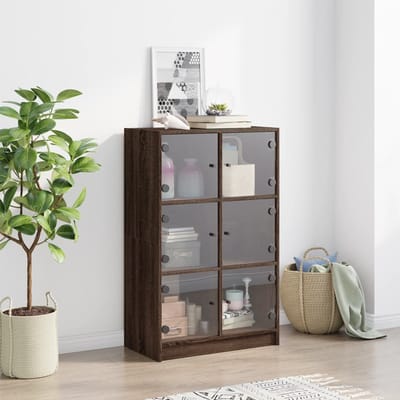 vidaXL - Hoge - kast - met - deuren - 68x37x109 - cm - bewerkt - hout - bruin - eikenkleur