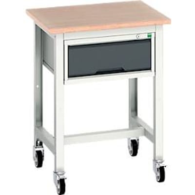 Verrijdbare werkbank Bott verso, multiplexplaat, met set dwarsverbindingen, 1 lade, B 700 x D 600 x H 930 mm, lichtgrijs / antracietgrijs