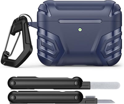 Coole Armor Hoes voor AirPods Pro 3 (2025) - Schokbestendige TPU Bescherming met Reinigingskit en Sleutelhanger, Donkerblauw, Ideaal voor Draagbaarheid en Veiligheid