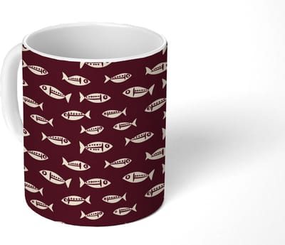 Mok - Koffiemok - Vissen - Grafisch - Patroon - Donker - Mokken - 350 ML - Beker - Koffiemokken - Theemok