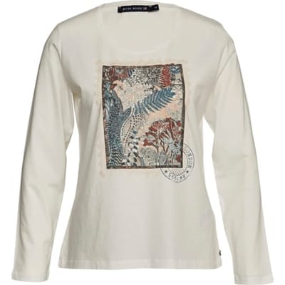 River Woods Crew Neck Tee Ls + Deco White Maat: XS | Longsleeves Outlet | Dames | Ecru